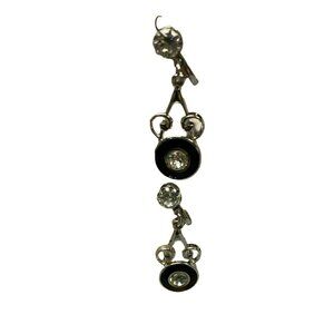 Vintage Vargas Black Enamel Silver tone with Rhinestone Center Dangle Screw-back